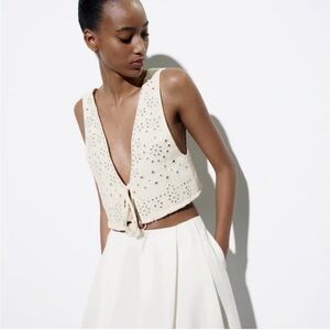 Zara Cream Embroidered Mirror Crop Top